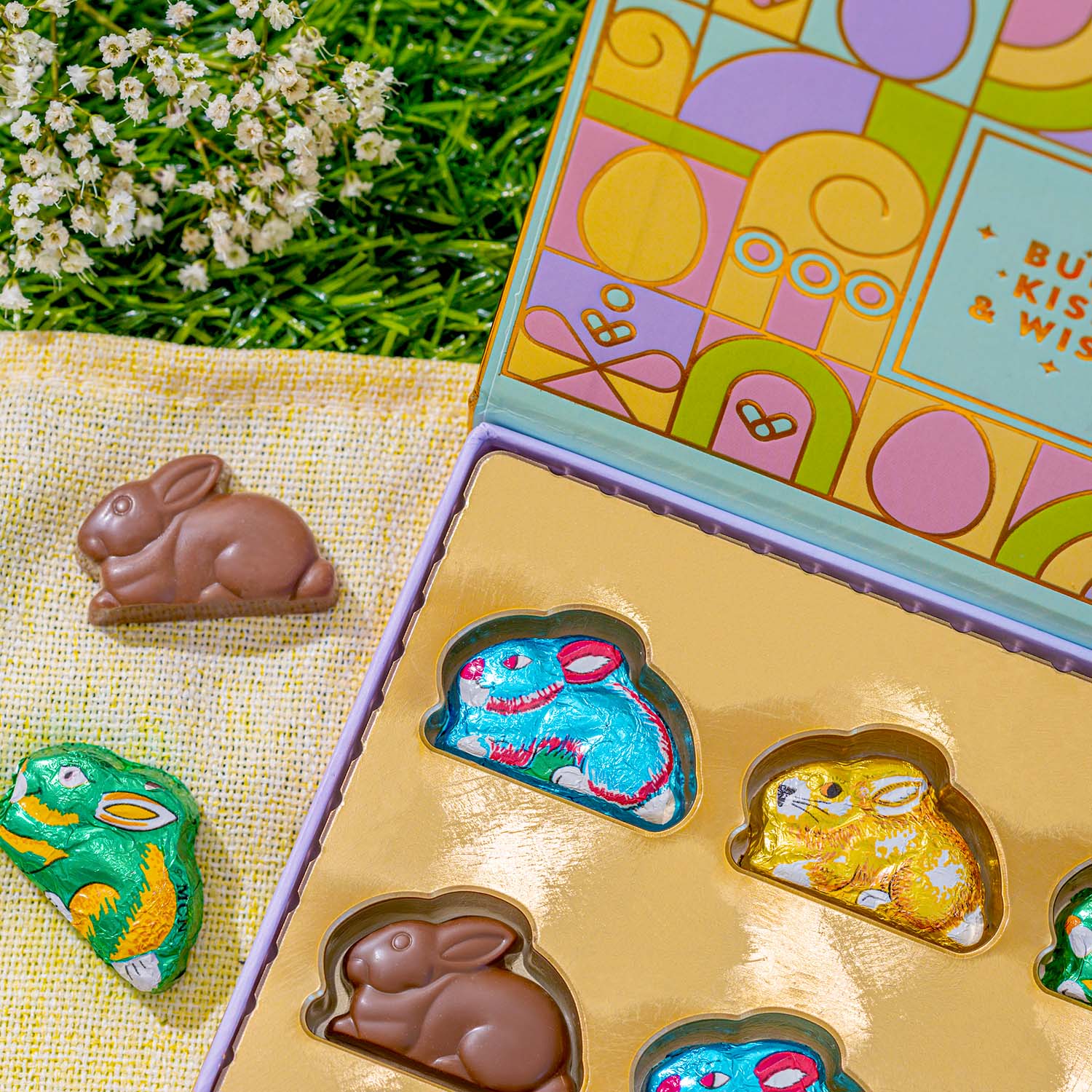 Easter Chocolate Greeting Card– Foil Wrapped Milk Chocolate Bunny Assortment