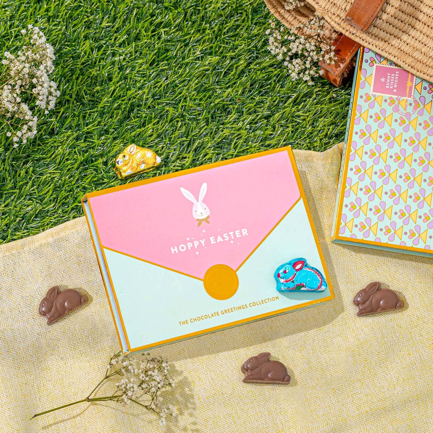 Easter Chocolate Greeting Card– Foil Wrapped Milk Chocolate Bunny Assortment