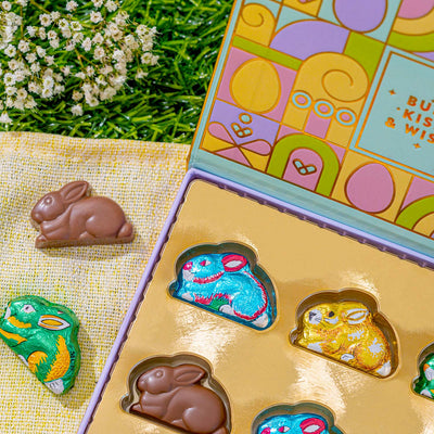 Easter Chocolate Greeting Card– Foil Wrapped Milk Chocolate Bunny Assortment