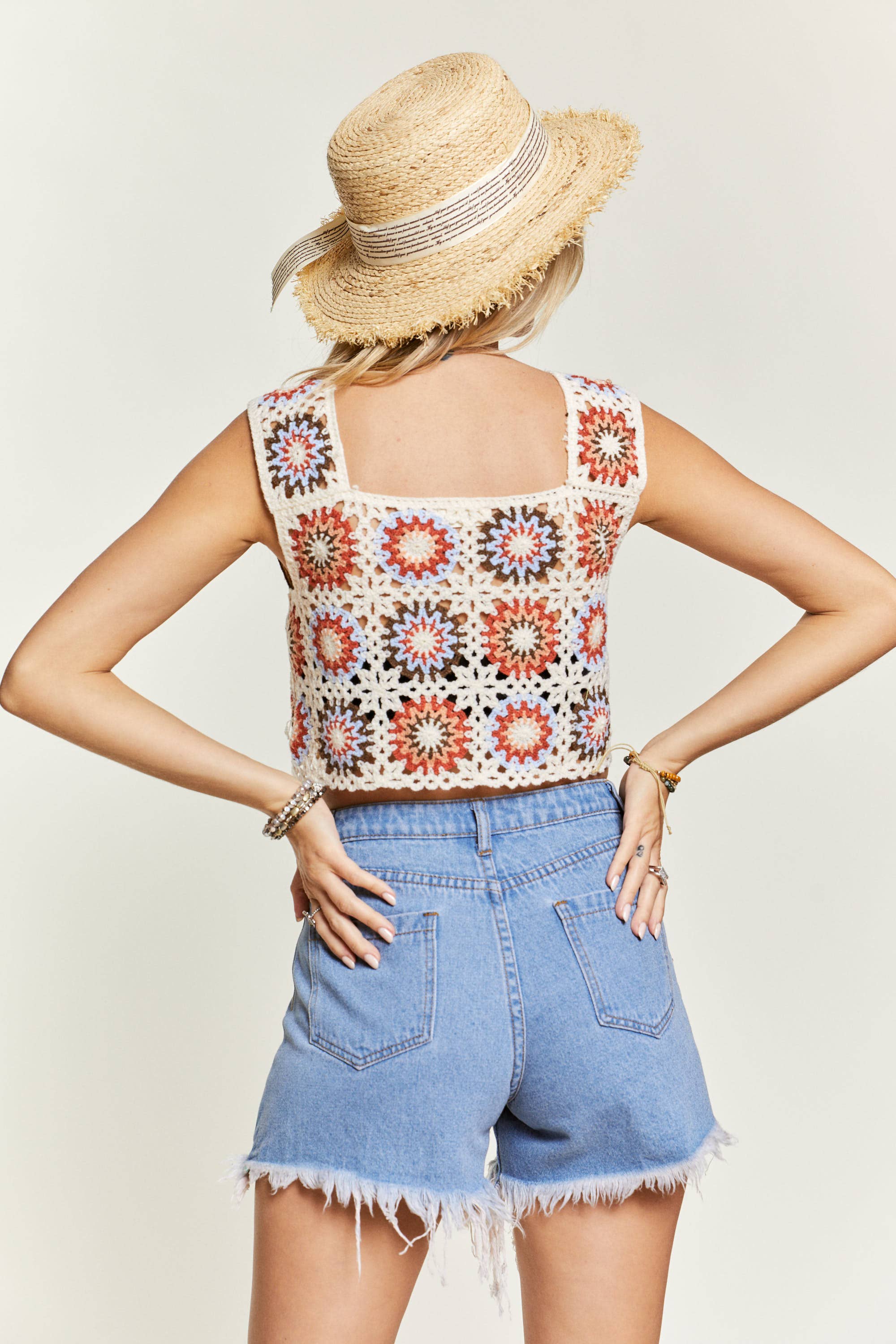 MULTI COLOR CROCHET CROP TANK TOP