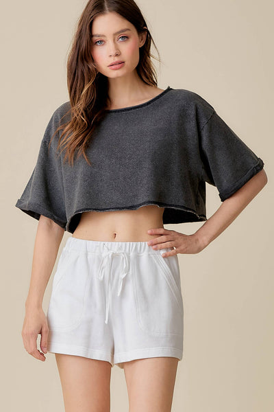 Short Sleeve Raw-Edge Crop Top
