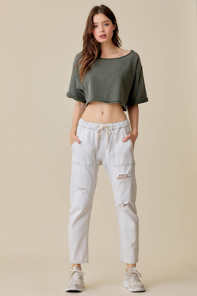 Short Sleeve Raw-Edge Crop Top