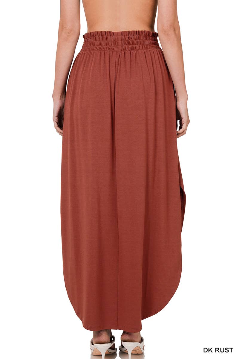 Smocked Waist Side Slit Maxi Skirt With Pockets