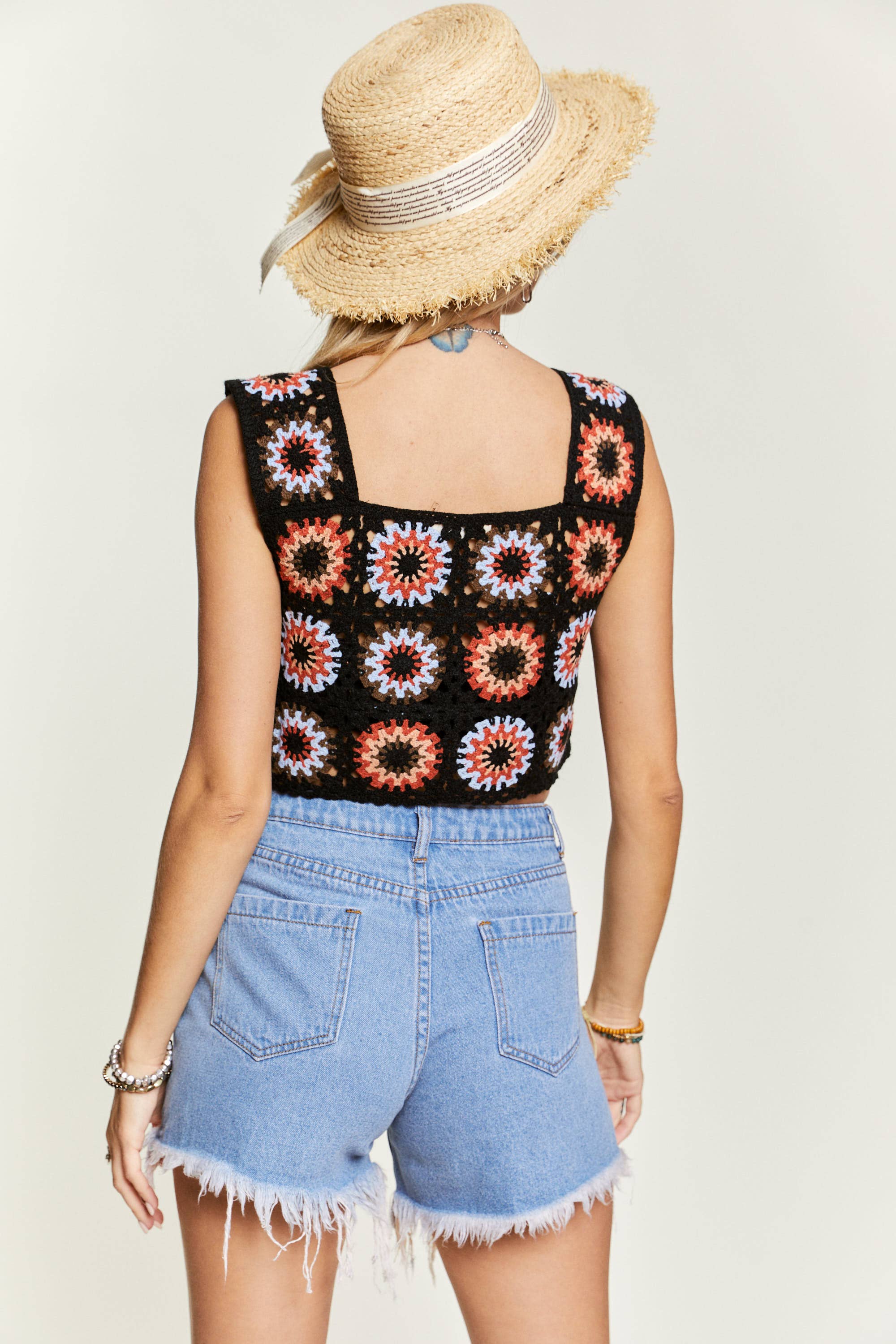 MULTI COLOR CROCHET CROP TANK TOP