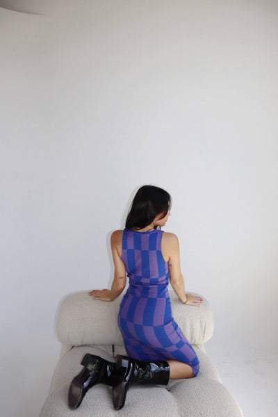 CHECKER SWEATER MIDI DRESS