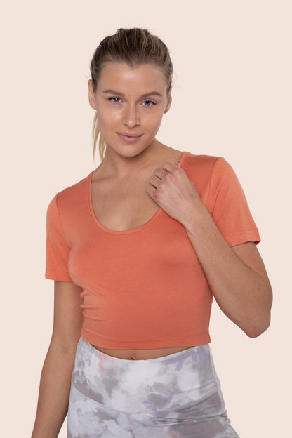 Scoop Neck Short Sleeve Crop Top