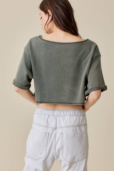 Short Sleeve Raw-Edge Crop Top