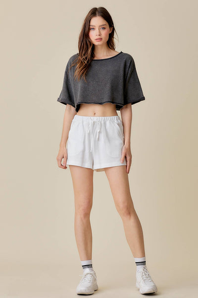 Short Sleeve Raw-Edge Crop Top