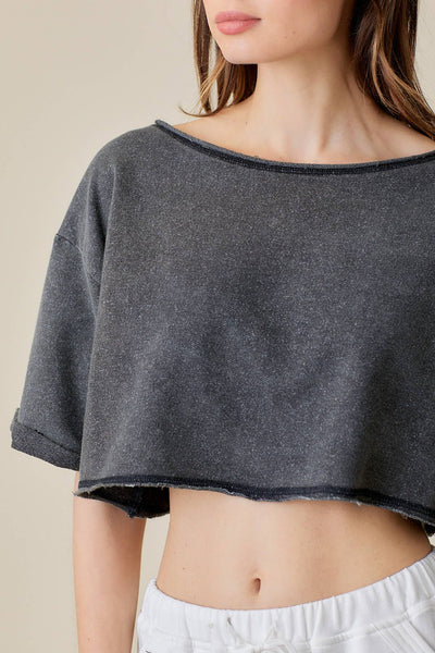Short Sleeve Raw-Edge Crop Top