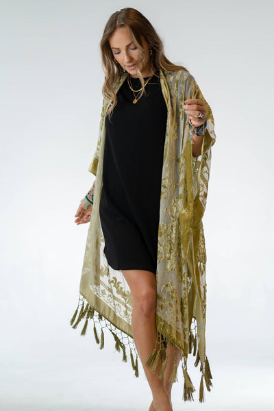 Crushin' On You Velvet Kimono - Olive