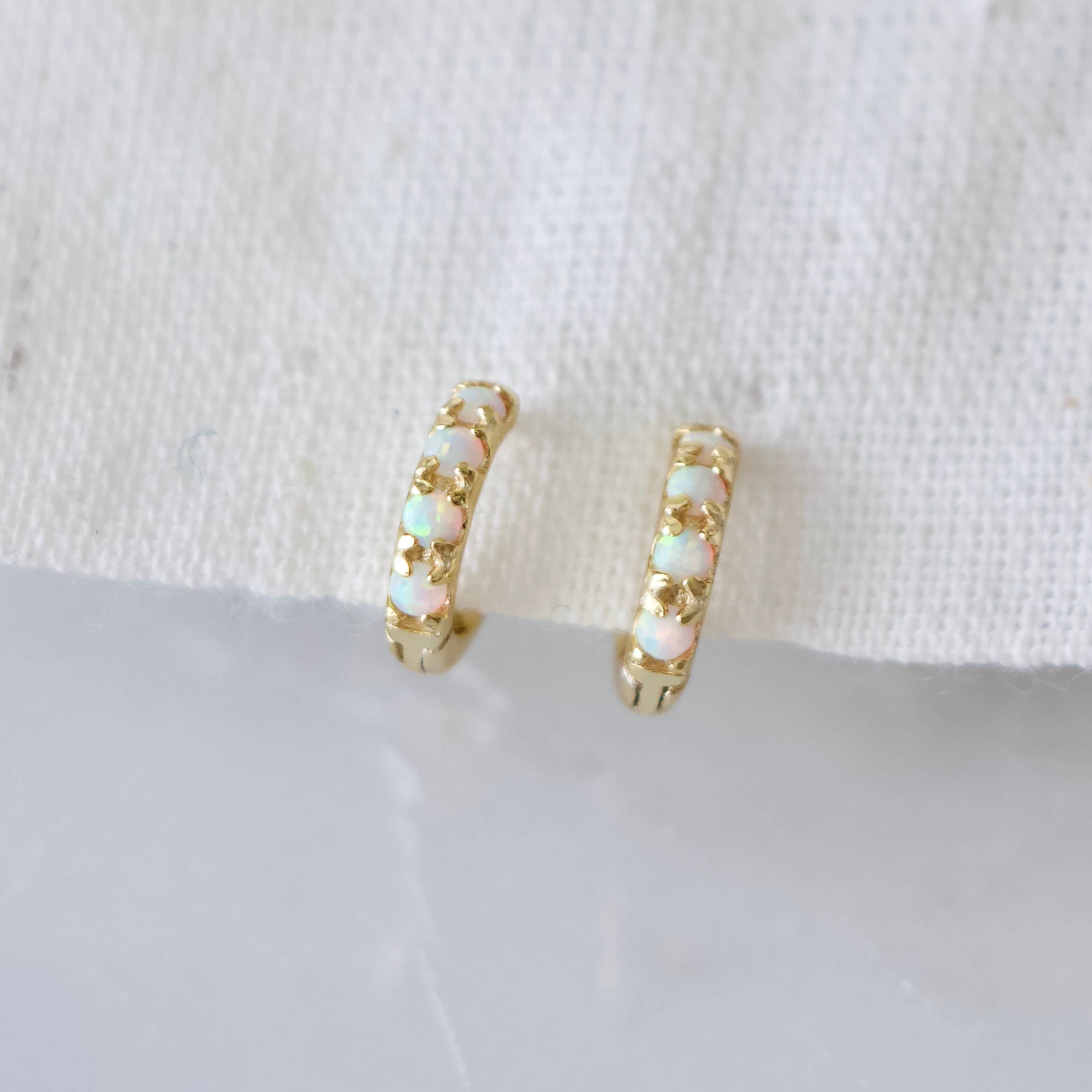 Opal Huggie Hoop Earrings - 6mm - Hypoallergenic