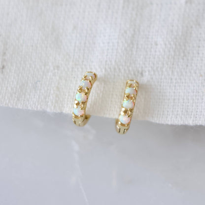 Opal Huggie Hoop Earrings - 6mm - Hypoallergenic