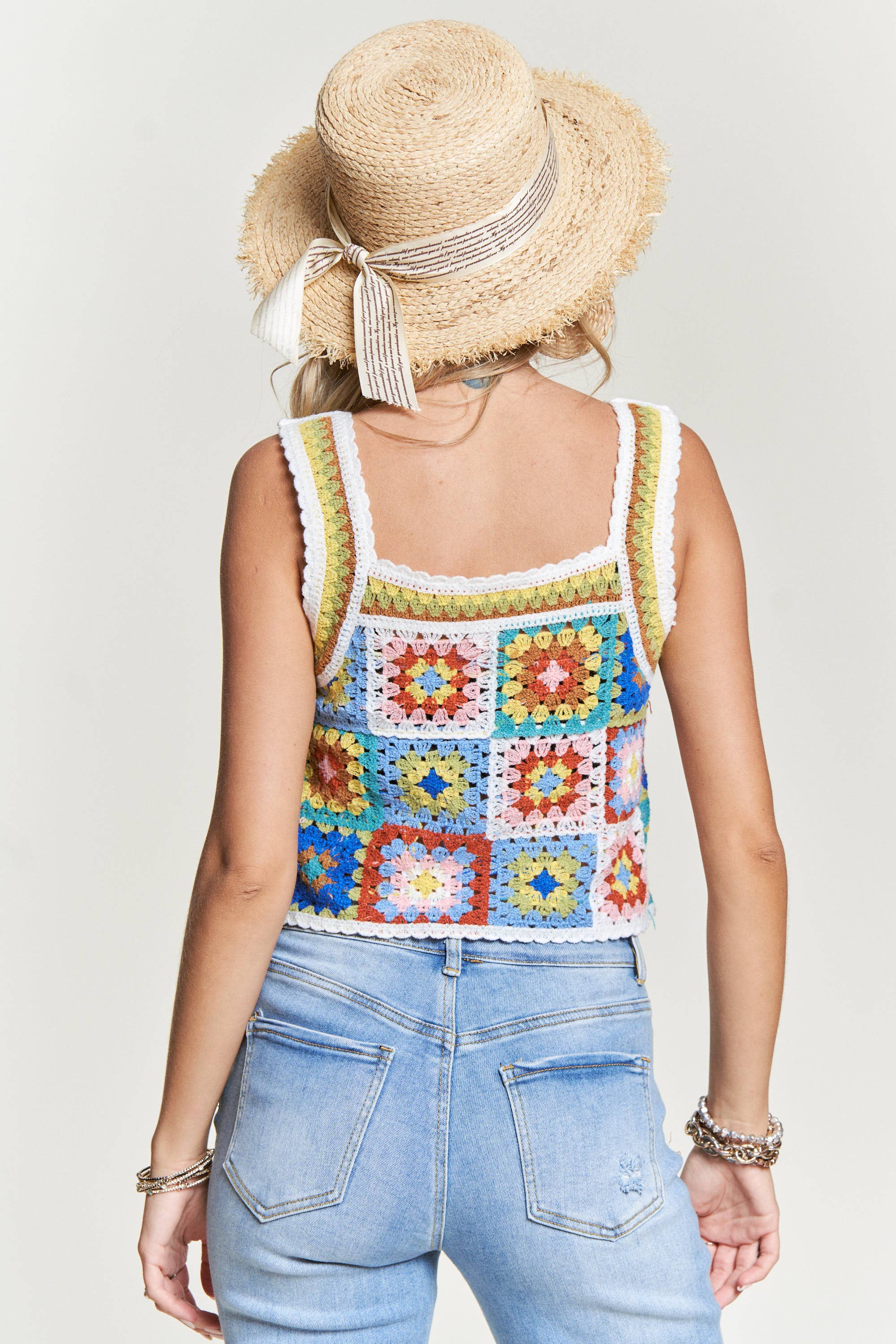 MULTI COLOR CROCHET CROP TANK TOP