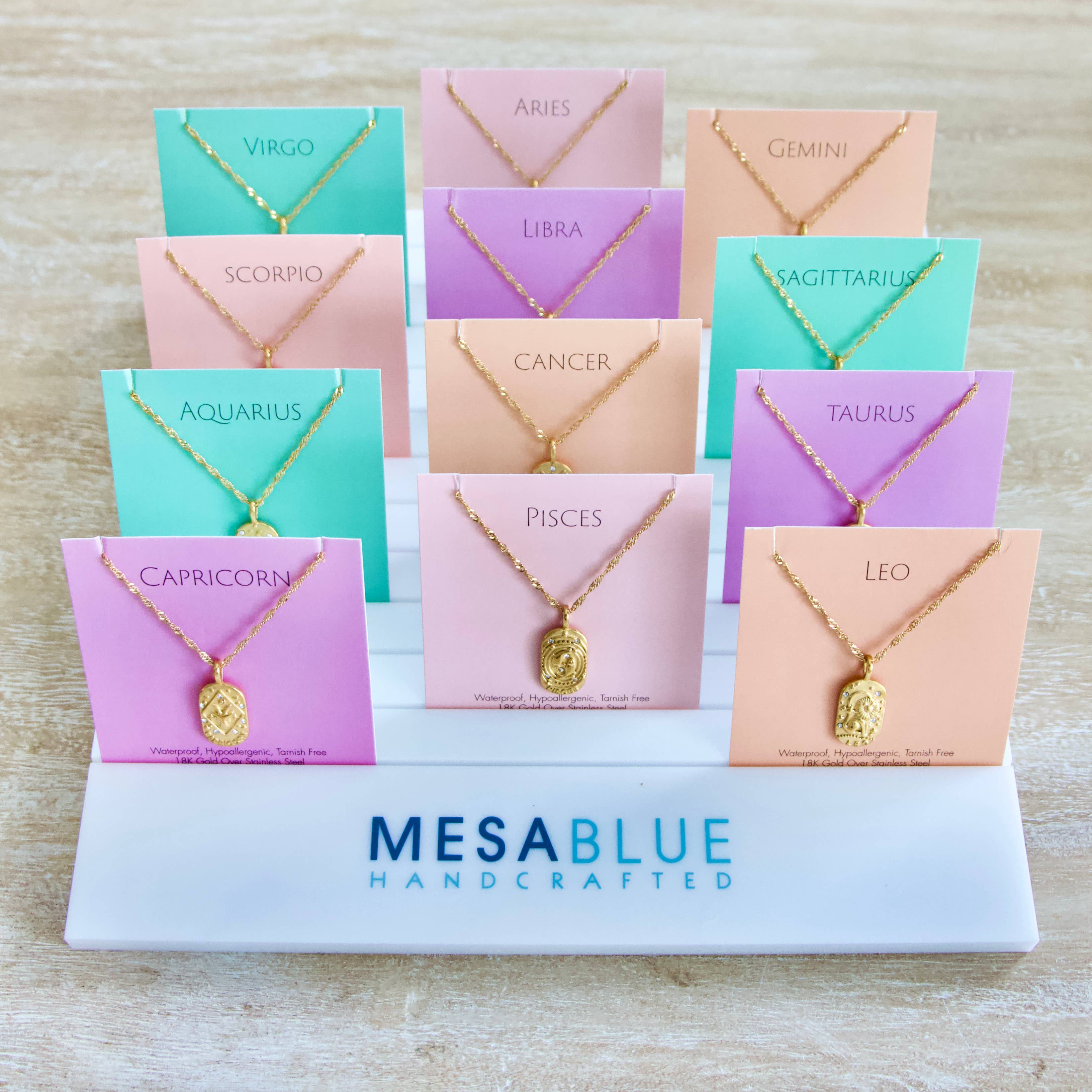 12 Zodiac Sign Necklaces With Display