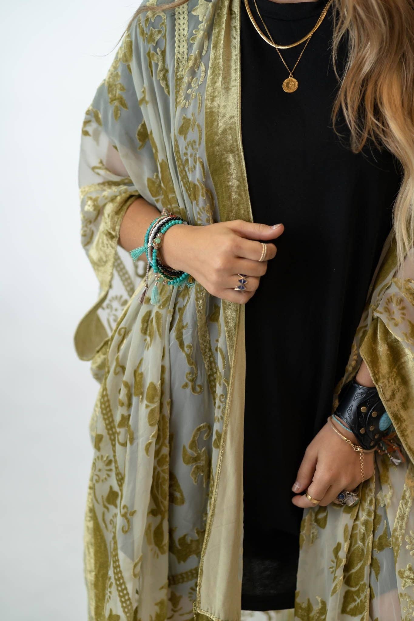 Crushin' On You Velvet Kimono - Olive