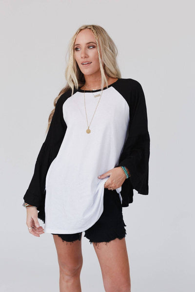 Bell Sleeve Baseball Tee - Black