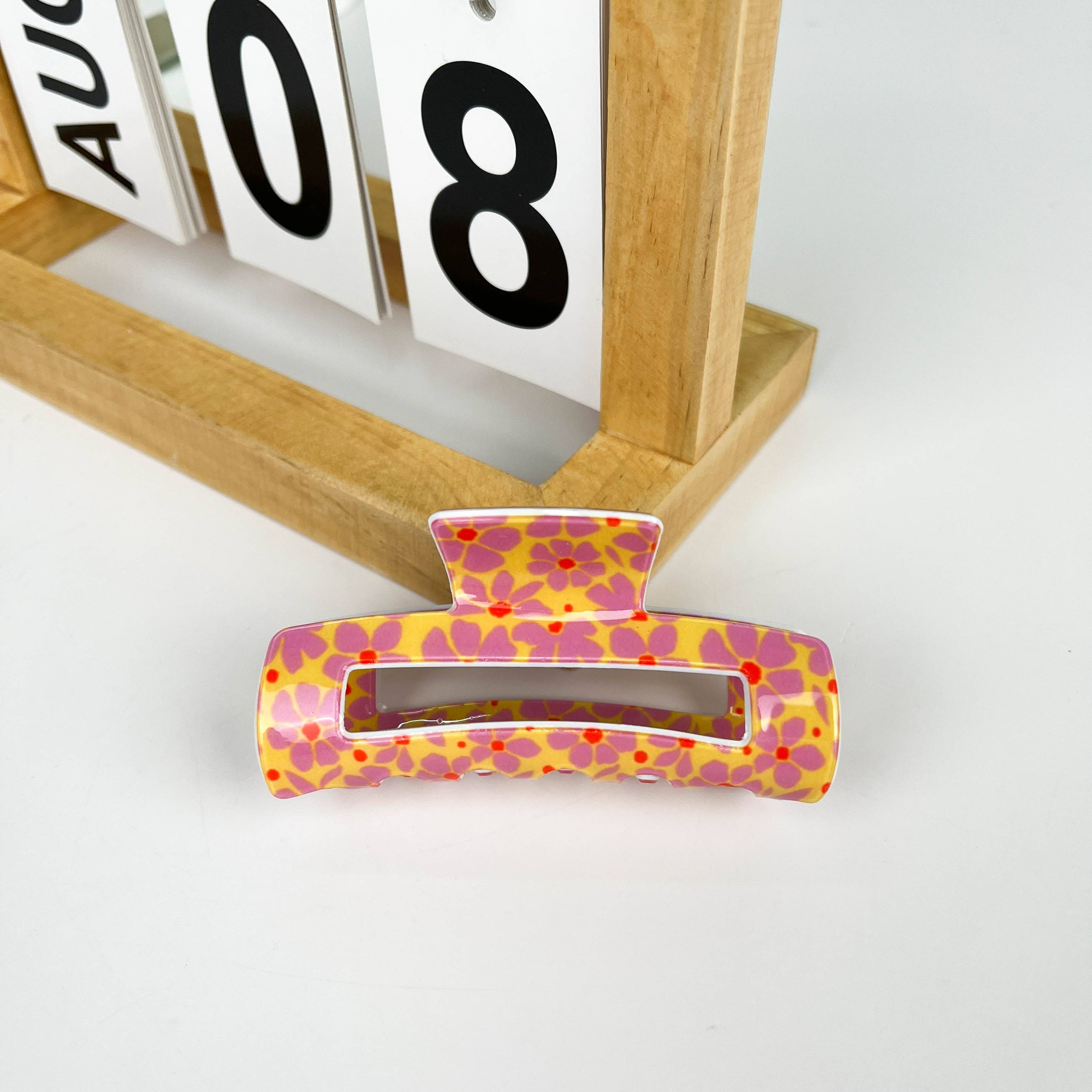 Floral Rectangular Hair Claw Clip