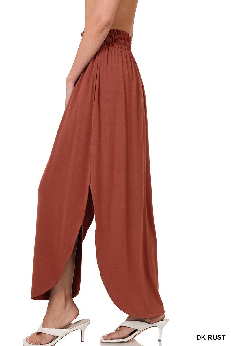 Smocked Waist Side Slit Maxi Skirt With Pockets