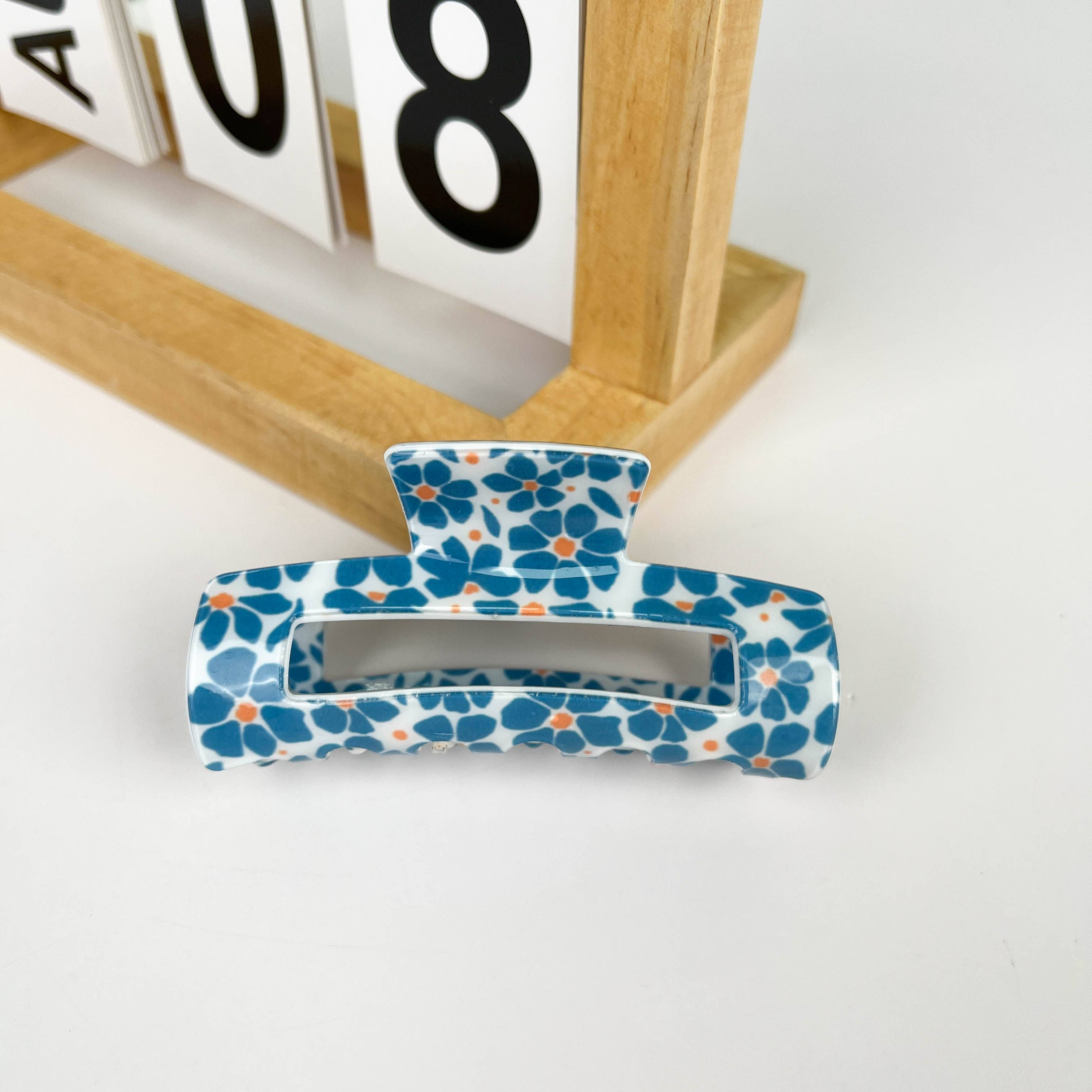 Floral Rectangular Hair Claw Clip