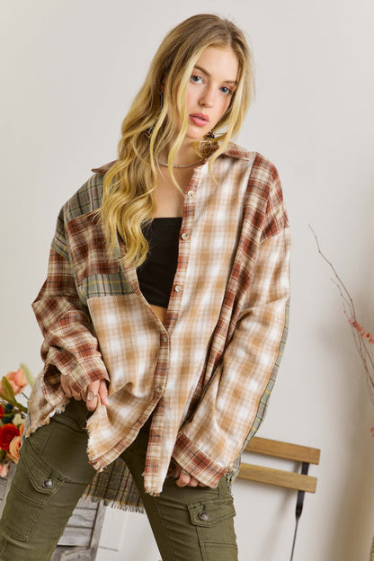 FRAYED EDGE BOHEMIAN PLAID SHIRT