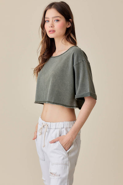 Short Sleeve Raw-Edge Crop Top