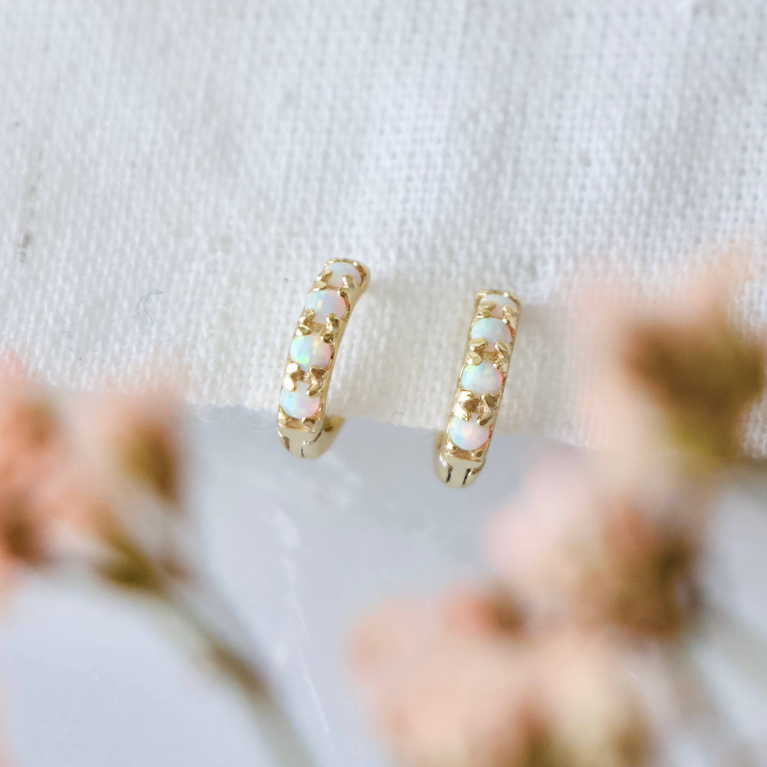 Opal Huggie Hoop Earrings - 6mm - Hypoallergenic