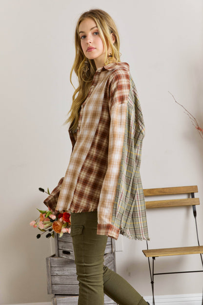 FRAYED EDGE BOHEMIAN PLAID SHIRT