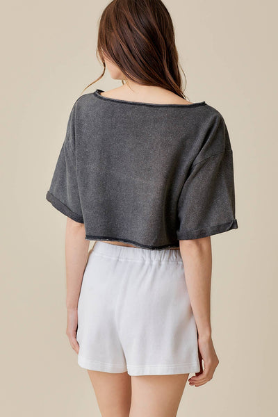 Short Sleeve Raw-Edge Crop Top